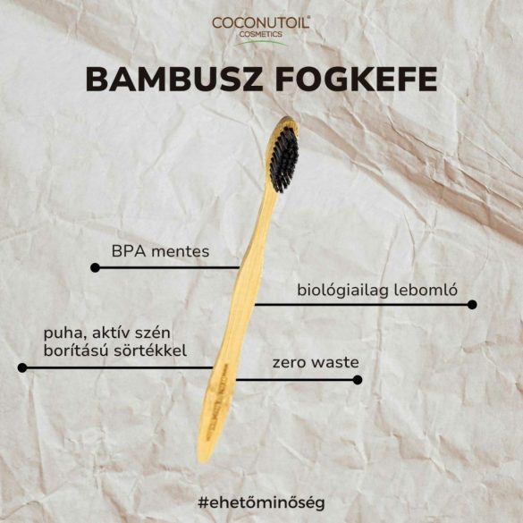 Coconutoil cosmetics bio lebomló bambusz fogkefe aktív szénnel - 1 db