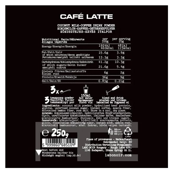 LABO NOIR CAFÉ LATTE - Kókusztejes-kávés fehérjeital por - 250 g