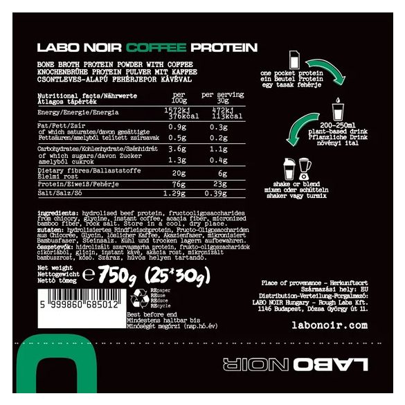 LABO NOIR COFFEE protein, kávés fehérjepor (csontleves alapú) - 750 g