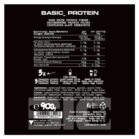 LABO NOIR BASIC protein, natúr, édeskés ízű fehérjepor - 900 g