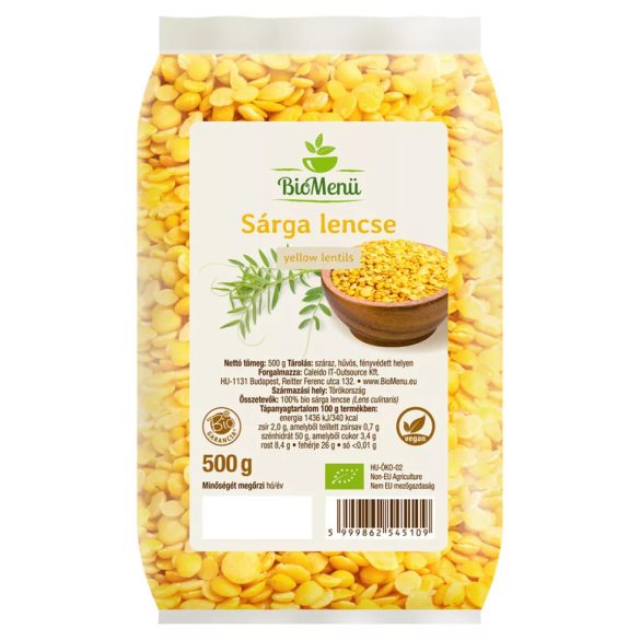 Biomenü bio lencse, sárga - 500 g - LEJÁRAT: 2026.04.30