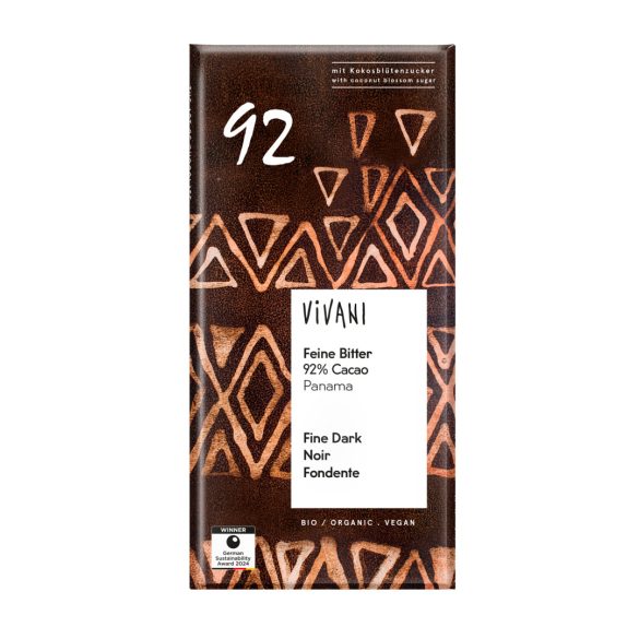 Vivani bio, 92%-os étcsokoládé kókuszvirágcukorral - 80 g  