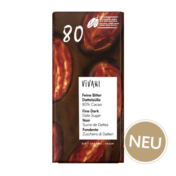 Vivani bio étcsokoládé, datolyával édesítve, 80% - 80 g 