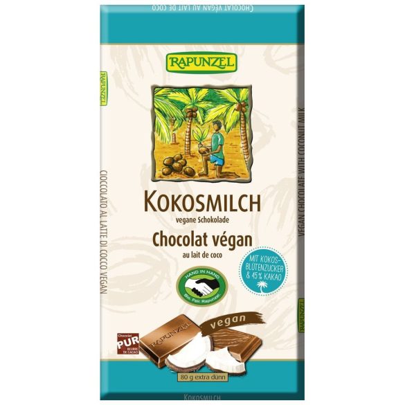 Rapunzel kókusztejes csokoládé kókuszvirág cukorral, vegán, 45%  - 80 g