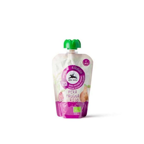Alce Nero bio körte-, szilva- és rizspüré, gluténmentes (tasakos) - 100g
