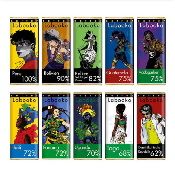 Zotter bio, fair trade, bean-to-bar étcsokoládé kóstoló csomag - 10x8 g